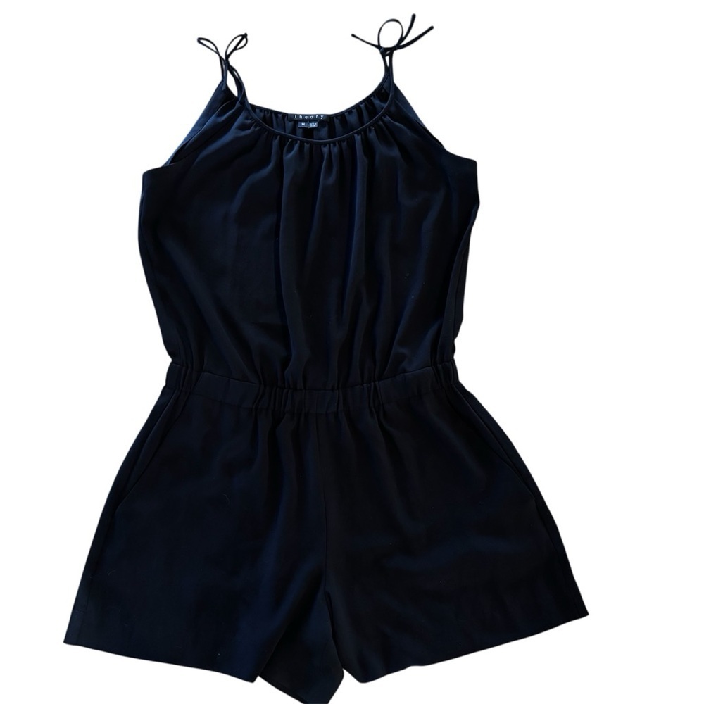 Theory Sleeveless Scoop Neck Romper in Black, Medium,Lightweight Vacation Travel